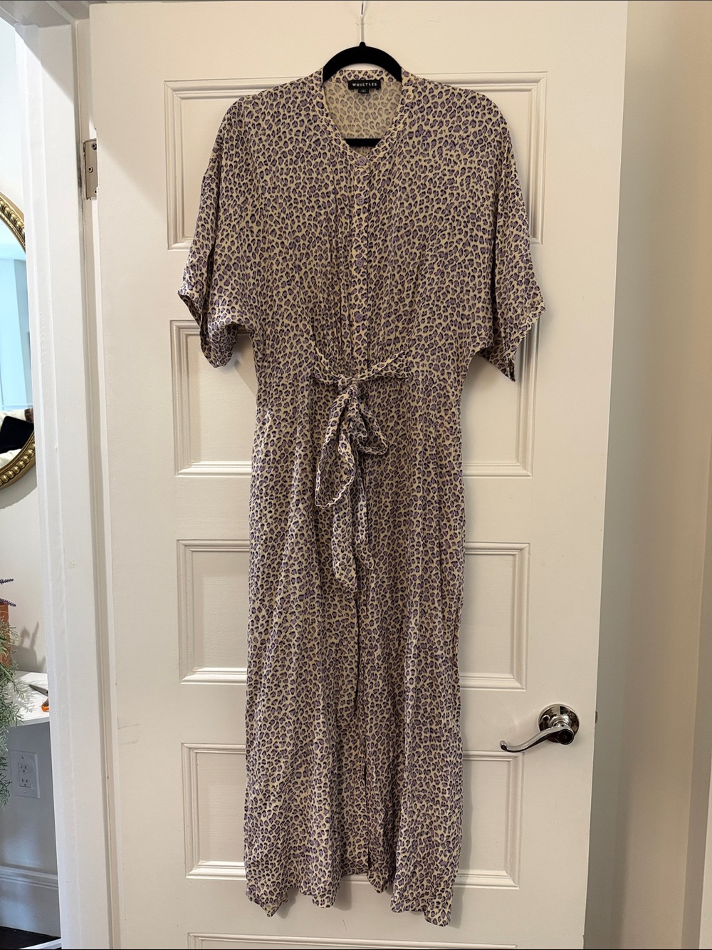 Whistles Lilac Purple Leopard Print Tie-Waist midi Dress pockets - Size 10